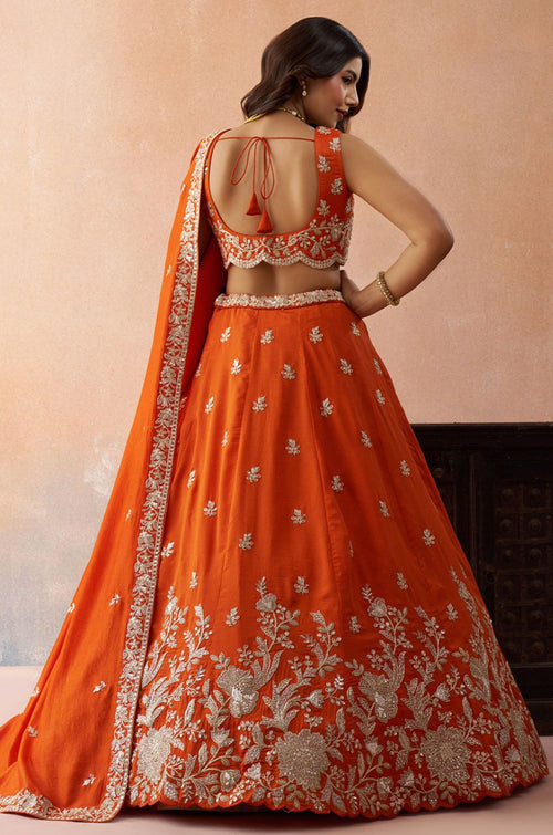Orange Tissue Lehenga Choli - SFROY571723