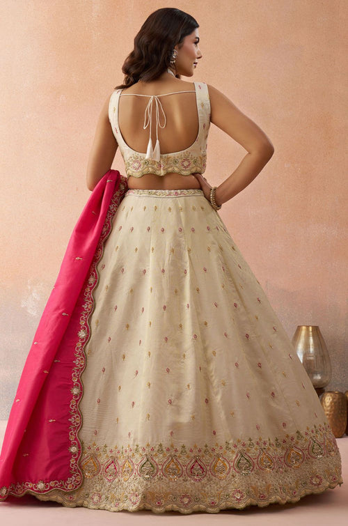Ivory Silk Lehenga Choli - SFROY571724