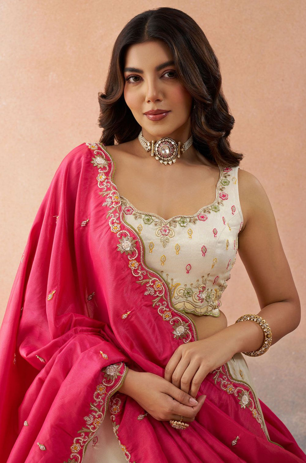Ivory Silk Lehenga Choli - SFROY571724