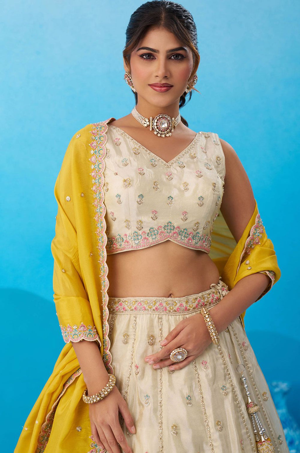 White Tissue Lehenga Choli - SFROY571802