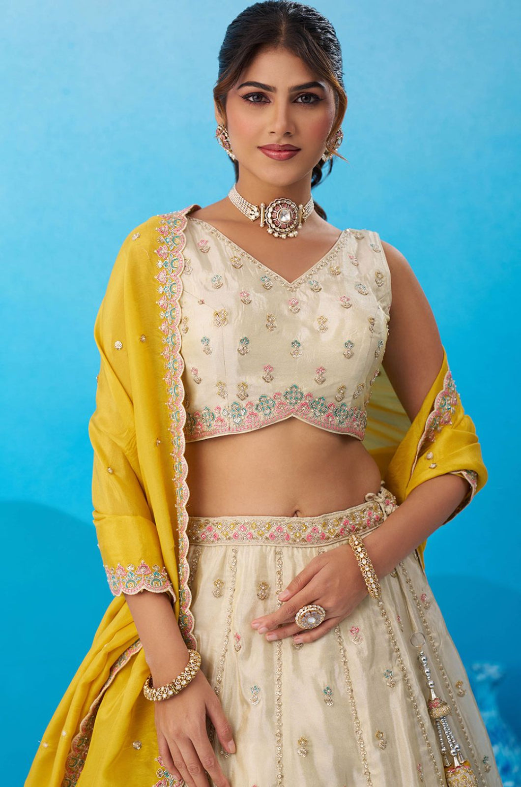 White Tissue Lehenga Choli - SFROY571802