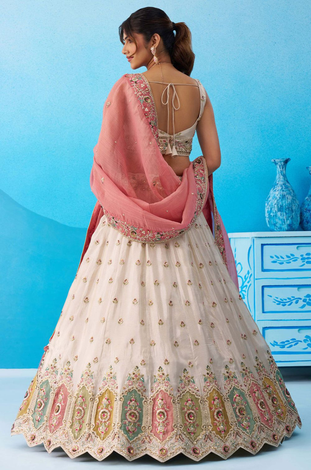 White Tissue Lehenga Choli - SFROY571806