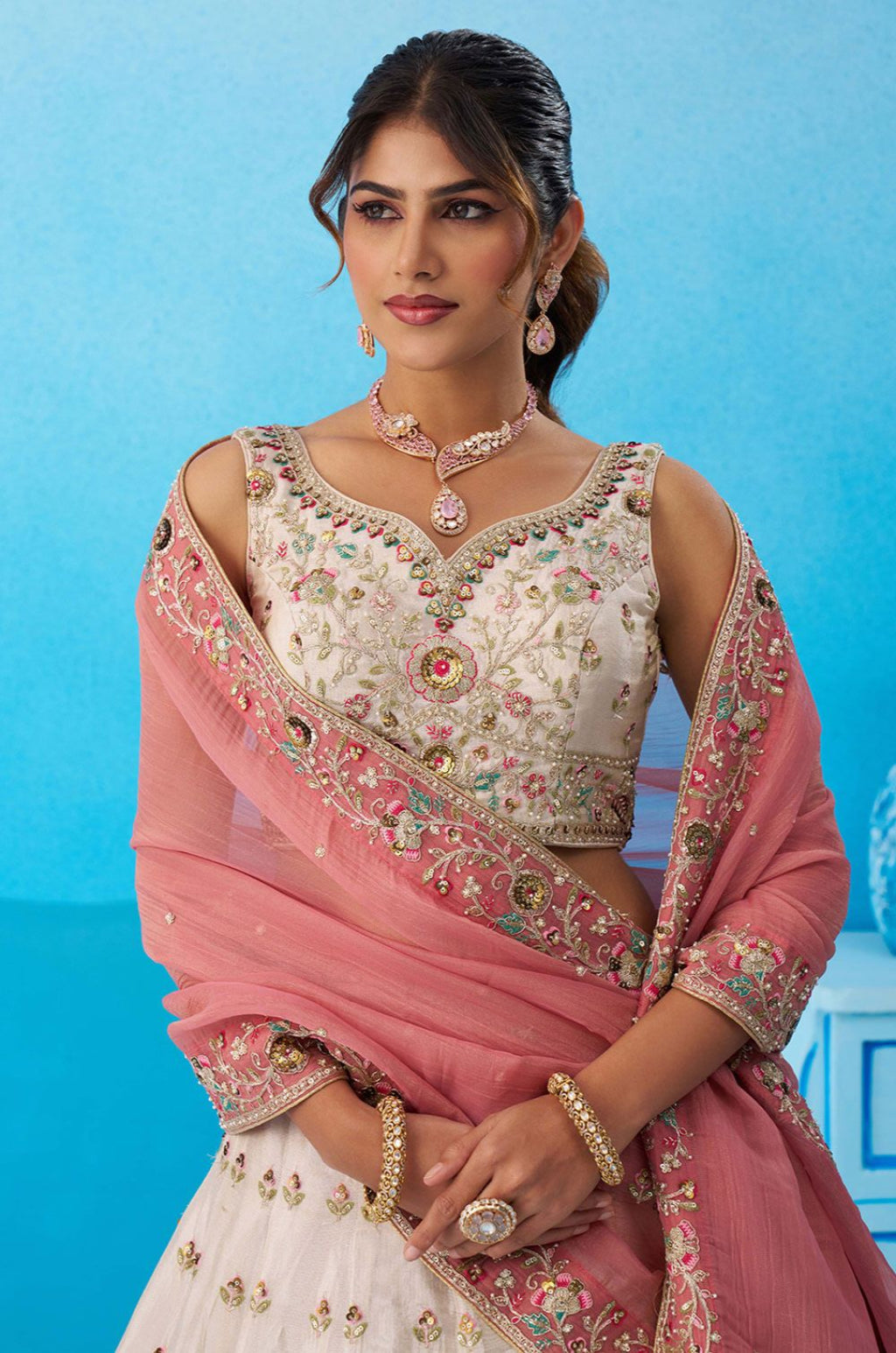 White Tissue Lehenga Choli - SFROY571806