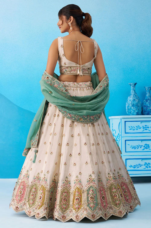 Cream Tissue Lehenga Choli - SFROY571807