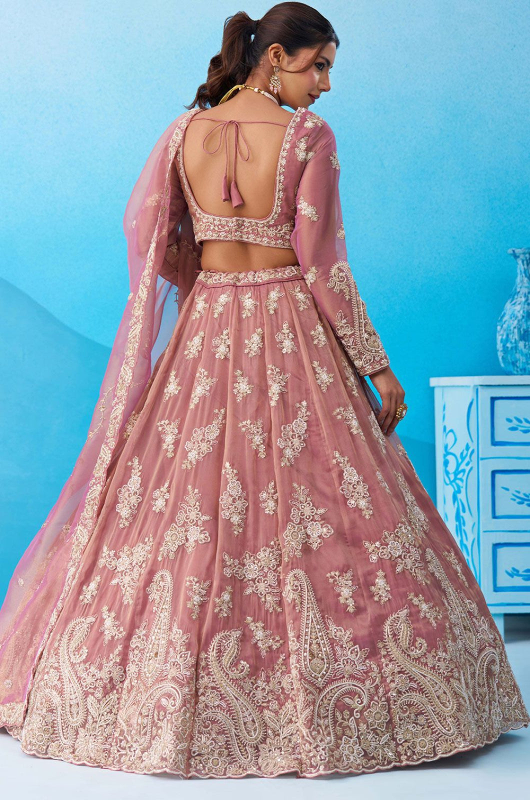 Pink Tissue Lehenga Choli - SFROY571811