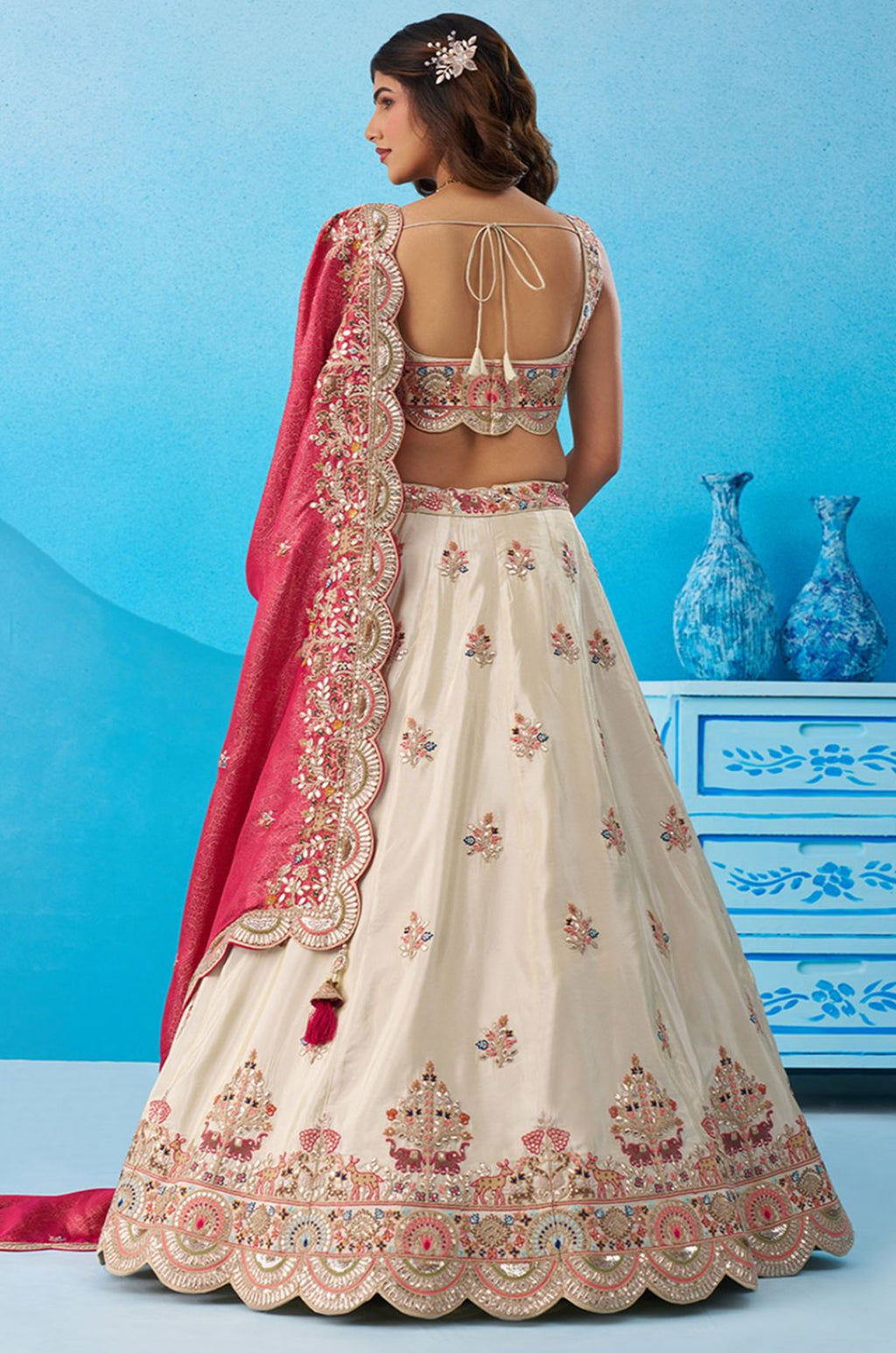 White Tissue Lehenga Choli - SFROY571813