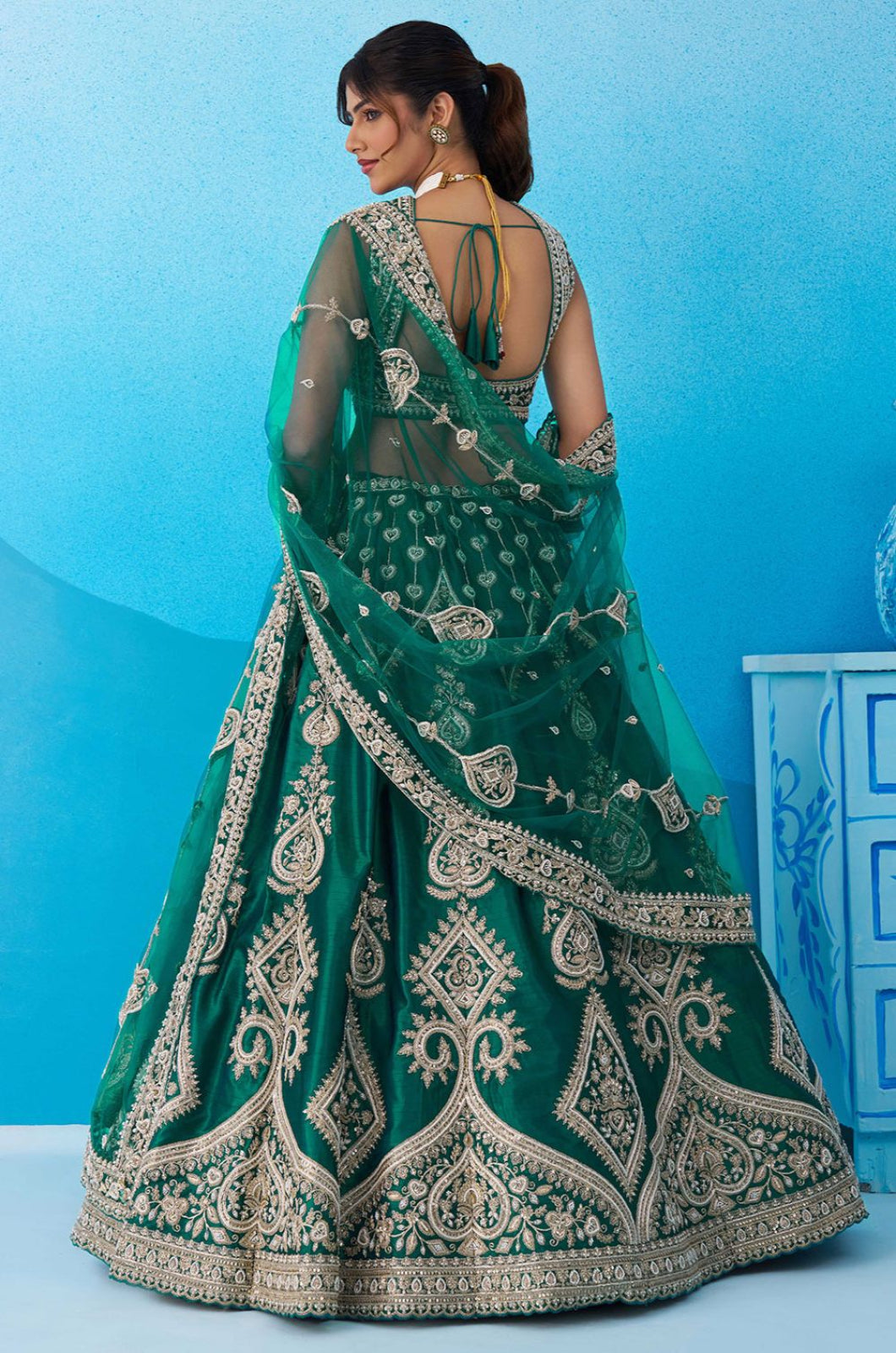Green Silk Lehenga Choli - SFROY571814