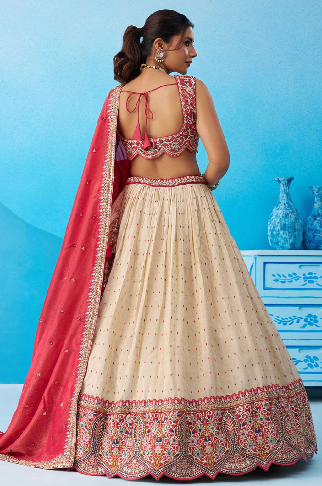 Cream Jacquard Lehenga Choli - SFROY571816