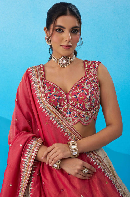 Cream Jacquard Lehenga Choli - SFROY571816