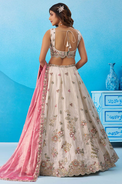 White Tissue Lehenga Choli - SFROY571817