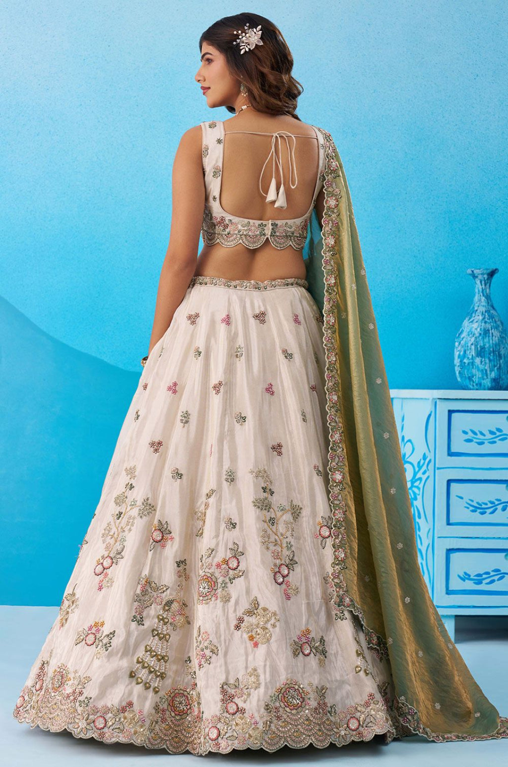 White Tissue Lehenga Choli - SFROY571818