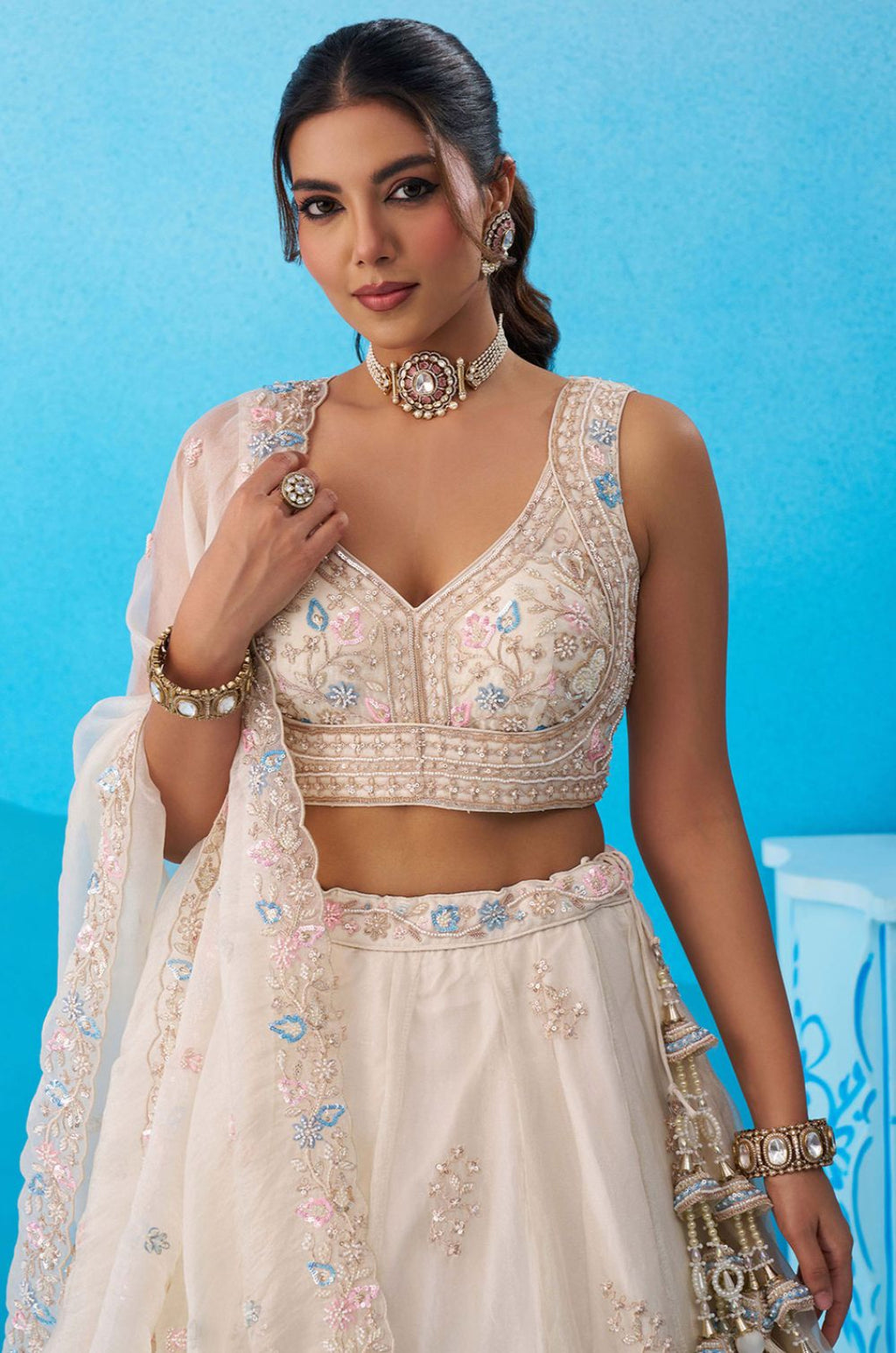 White Tissue Lehenga Choli - SFROY571819