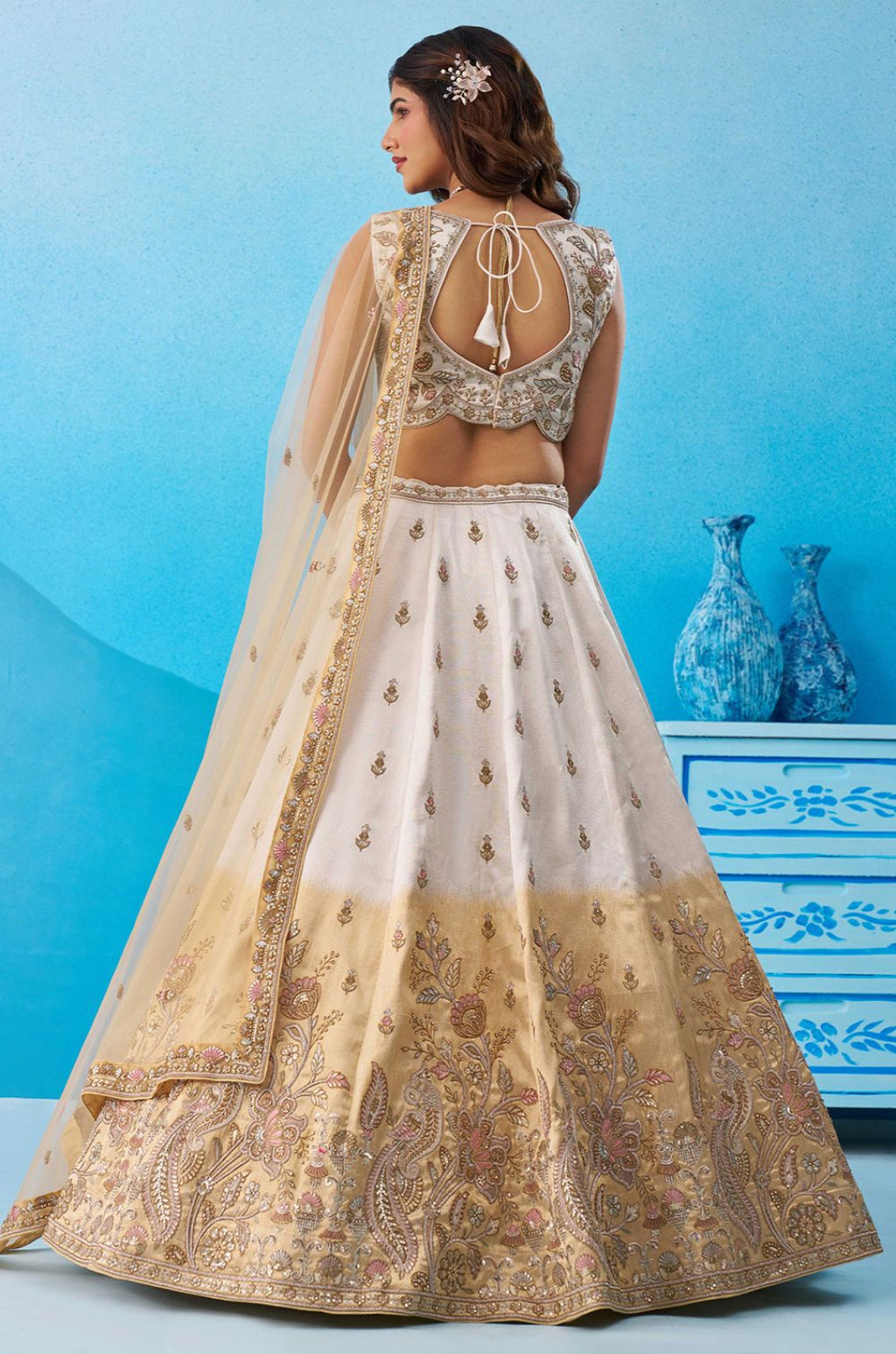 White Tissue Lehenga Choli - SFROY571821