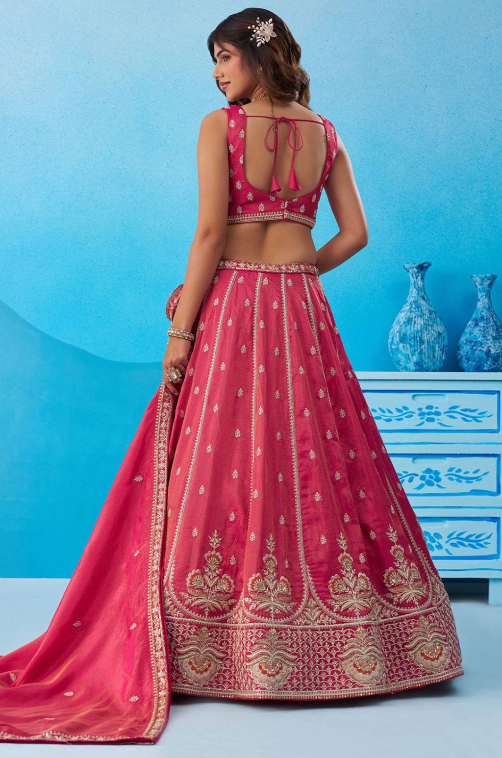 Rani Pink Tissue Lehenga Choli - SFROY571823