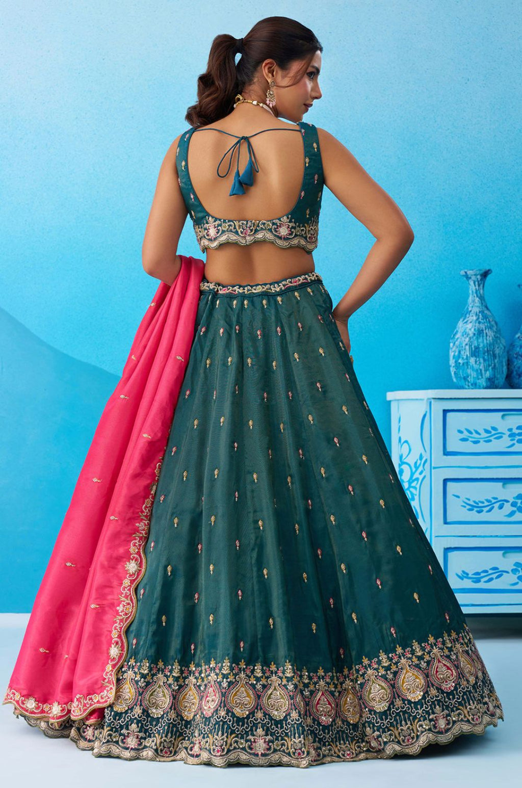 Green Silk Lehenga Choli - SFROY571824