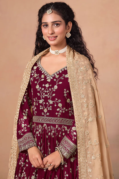 Maroon Georgette Salwar Kameez - SFDFS36104R
