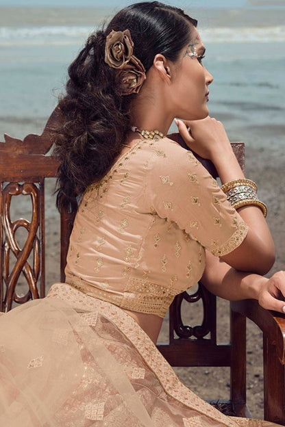 Peach Organza Wedding Lehenga Choli  SFARY15103
