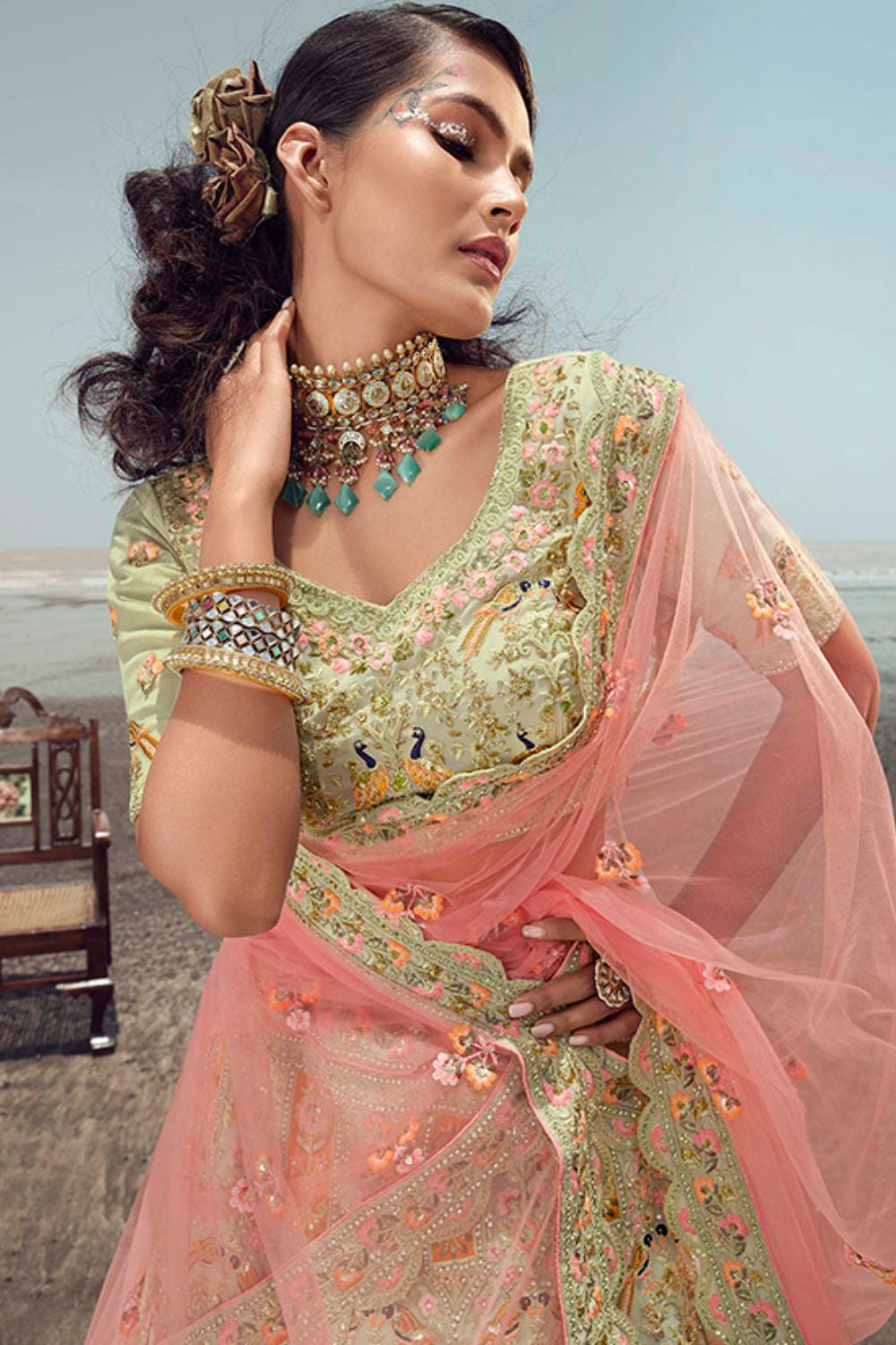 Green Georgette Lehenga Choli - SFARY15108