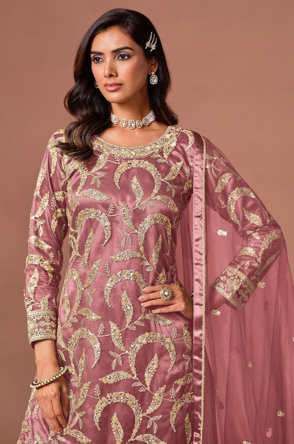 Pink Net Salwar Kameez - SFDFS39201R
