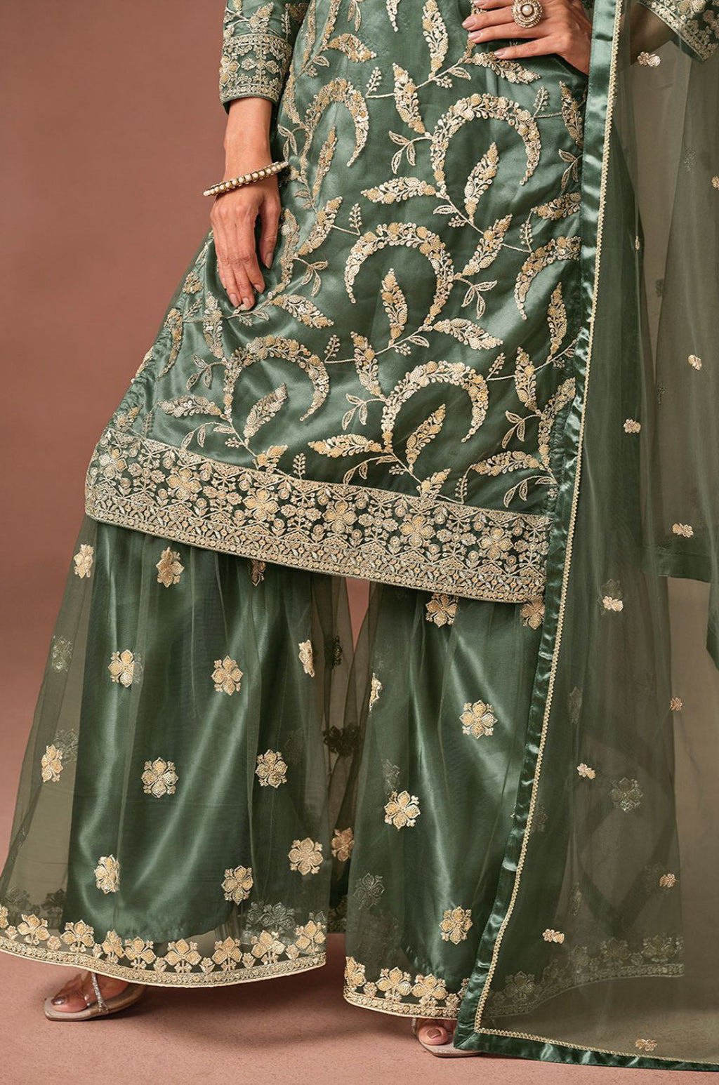 Green Net Salwar Kameez - SFDFS39202R