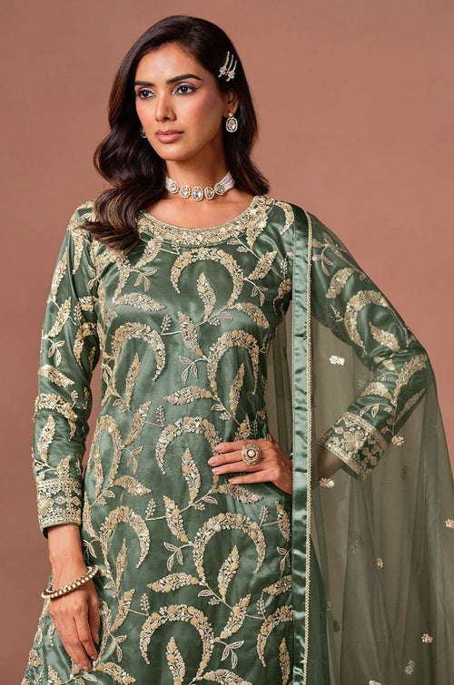 Green Net Salwar Kameez - SFDFS39202R