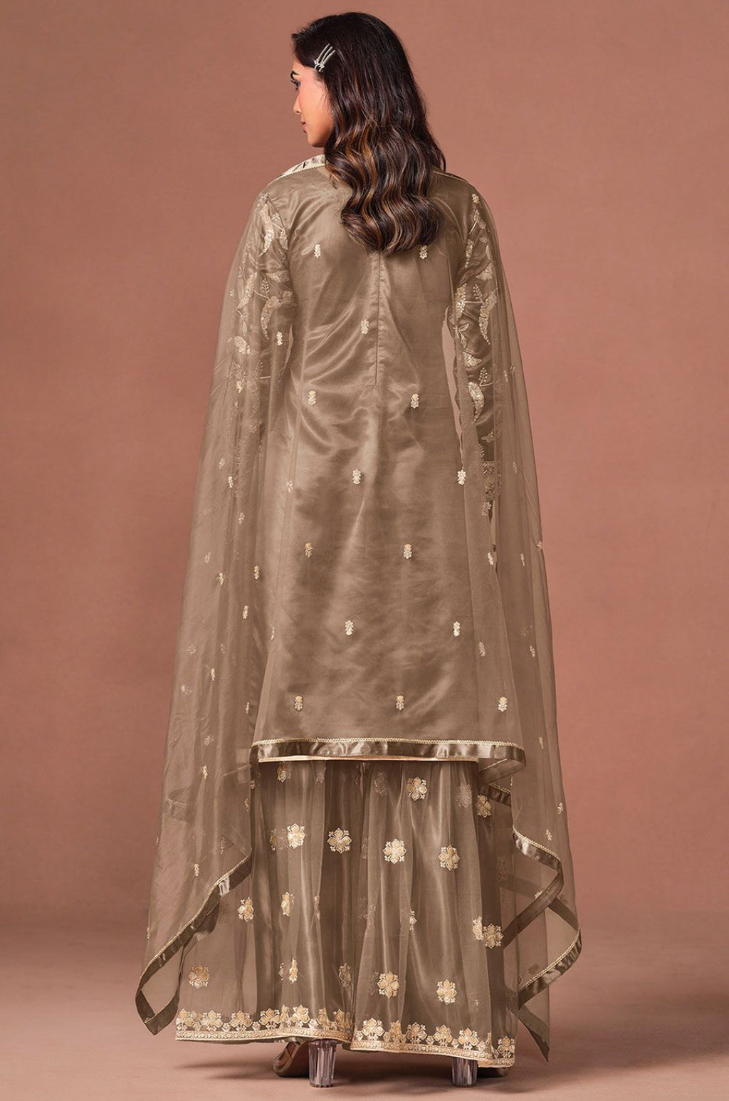 Grey Net Salwar Kameez - SFDFS39203R