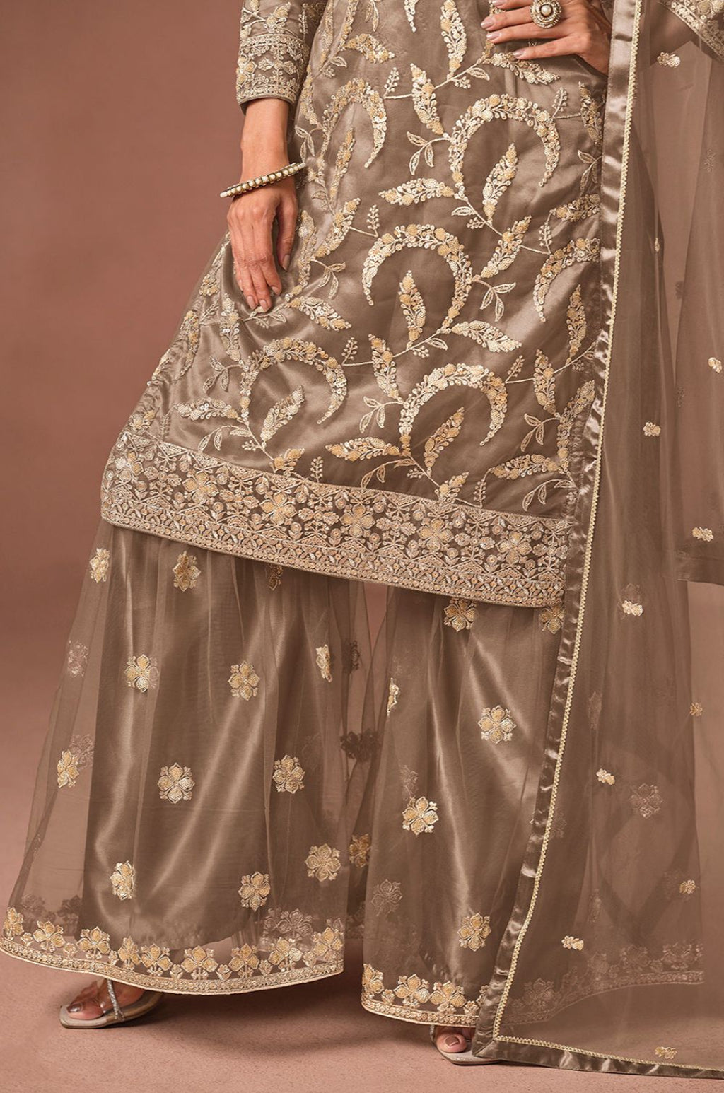 Grey Net Salwar Kameez - SFDFS39203R