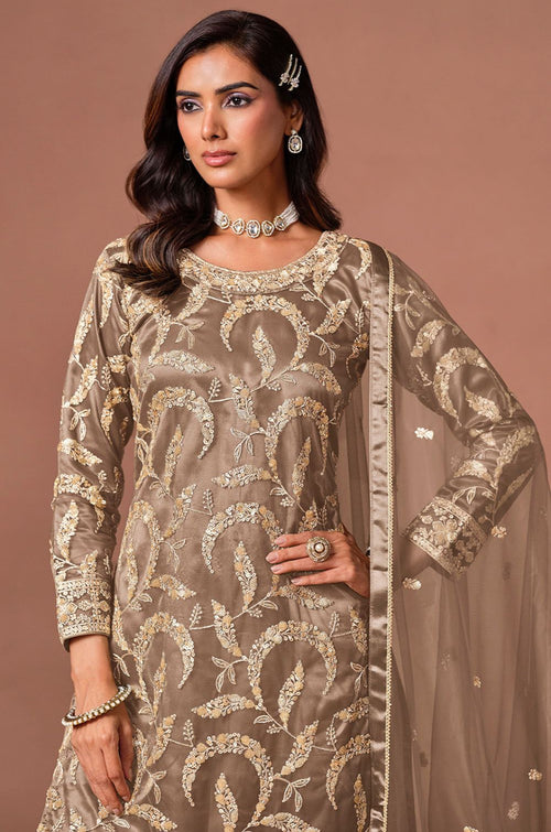 Grey Net Salwar Kameez - SFDFS39203R