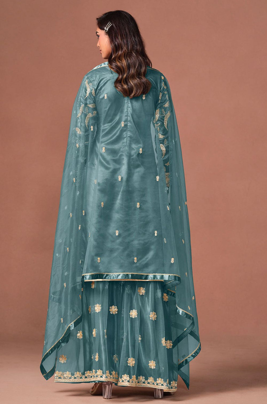 Blue Net Salwar Kameez - SFDFS39204R