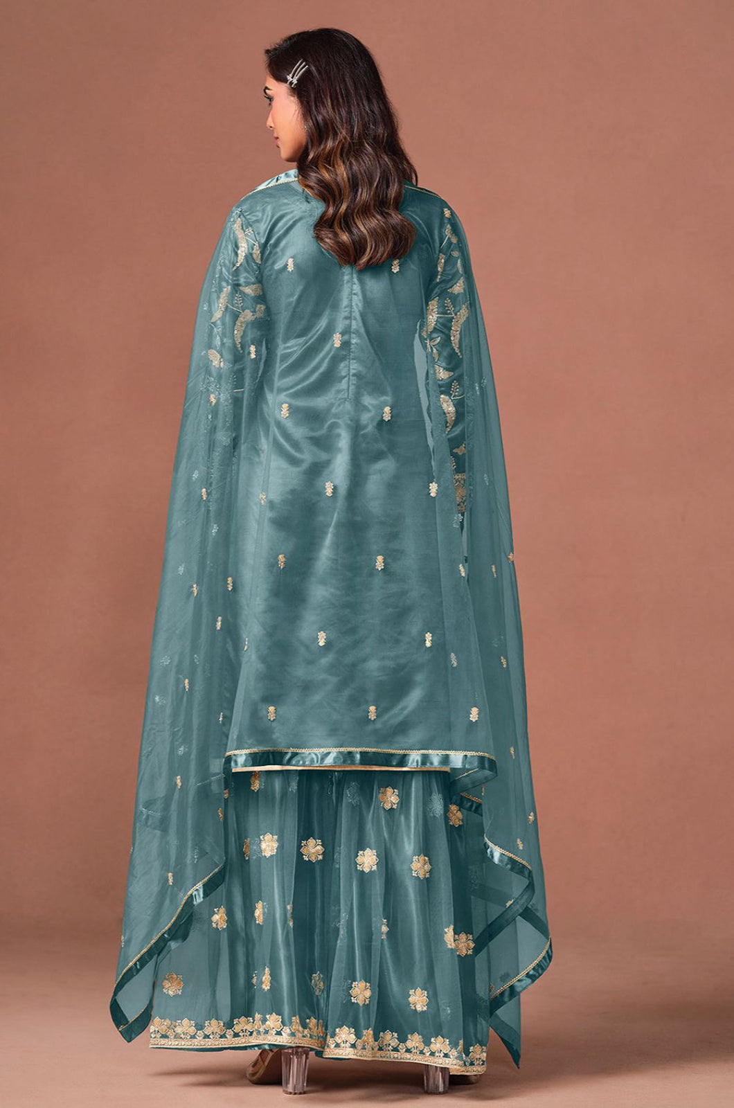 Blue Net Salwar Kameez - SFDFS39204R