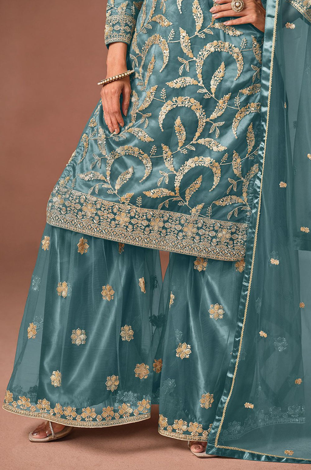 Blue Net Salwar Kameez - SFDFS39204R