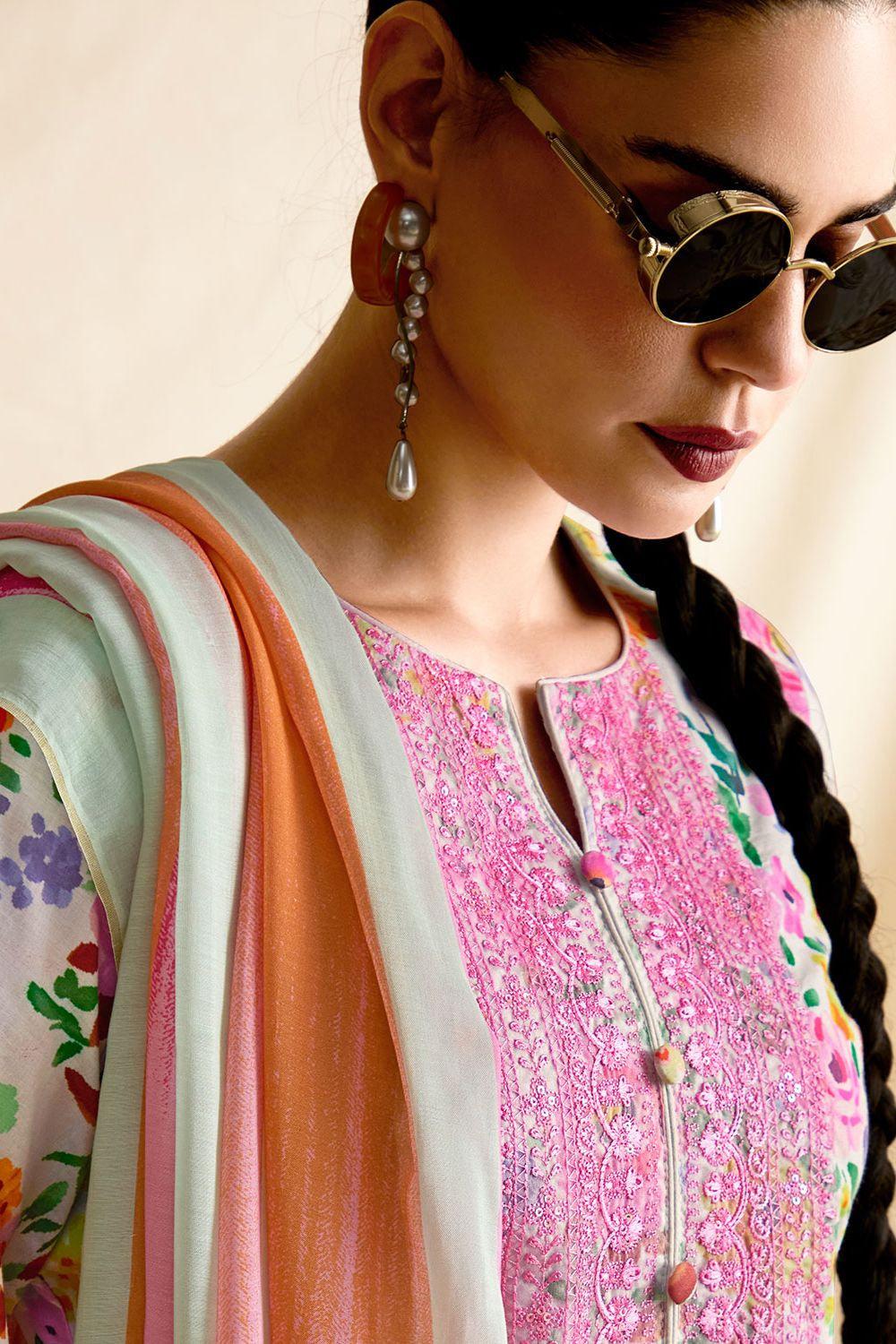 White Cotton Plus Size Salwar Kameez In Pure Lawn SFYS151002
