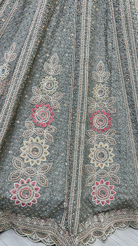 Regal Grey Velvet Wedding Reception Lehenga Set SFANJ2389