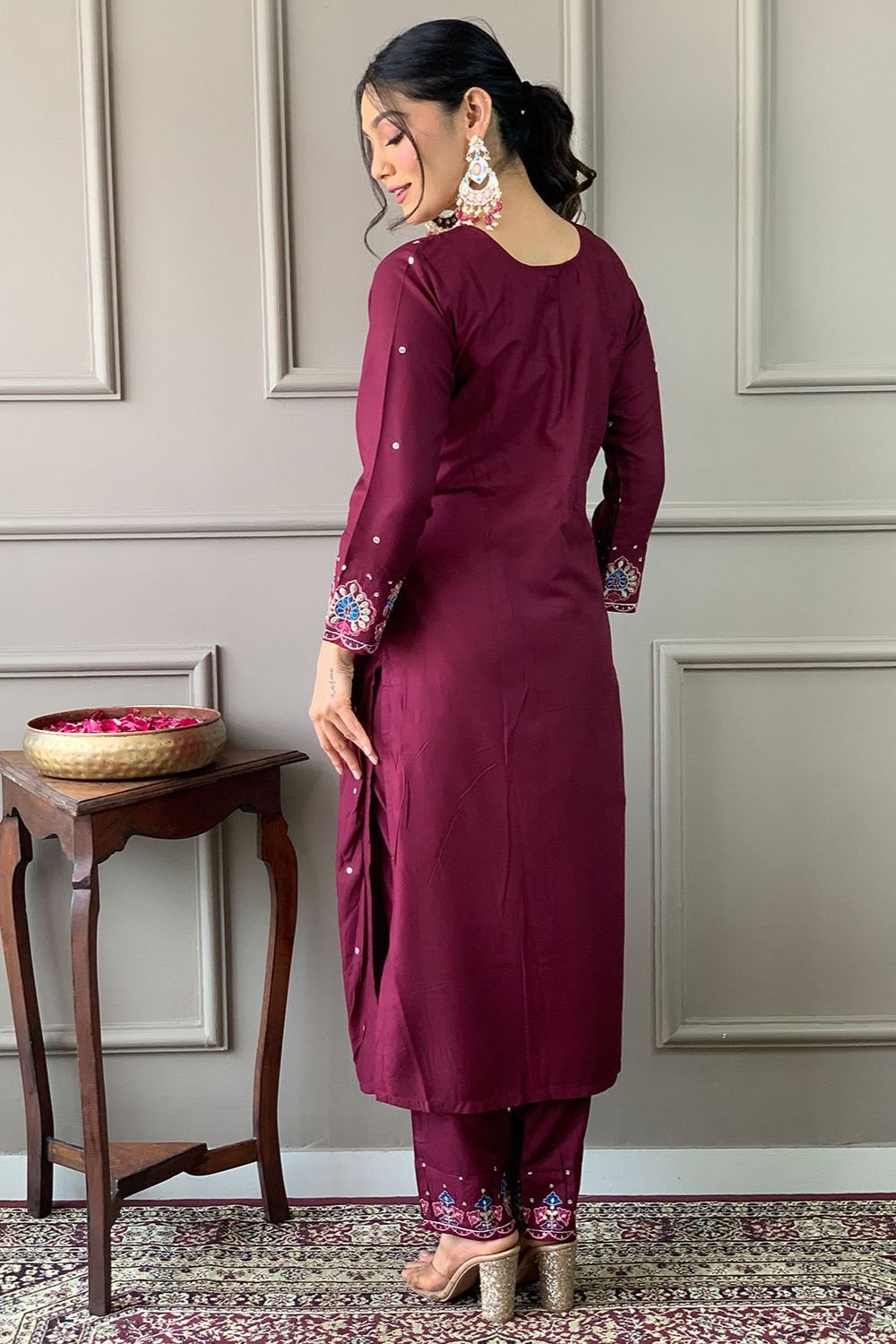 Maroon Pink Chanderi Readymade Salwar Kameez SFLLT39520R