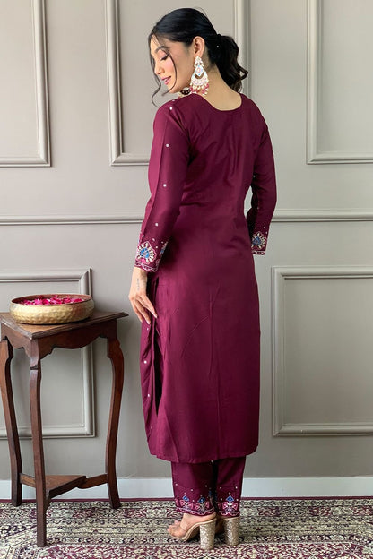 Maroon Pink Chanderi Readymade Salwar Kameez SFLLT39520R