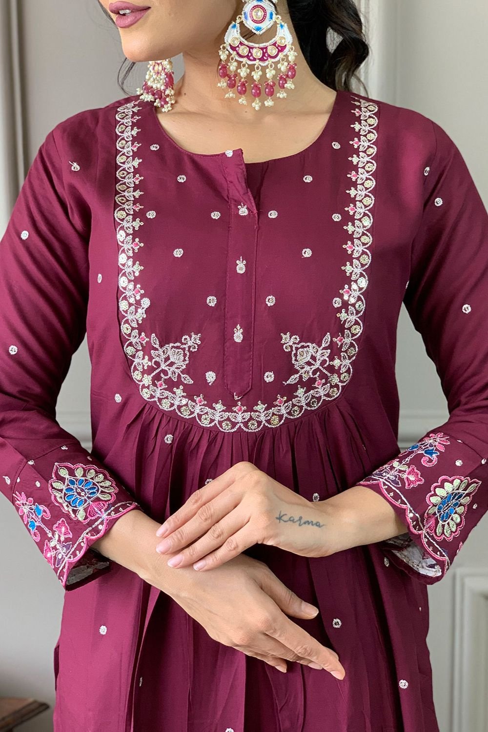 Maroon Pink Chanderi Readymade Salwar Kameez SFLLT39520R