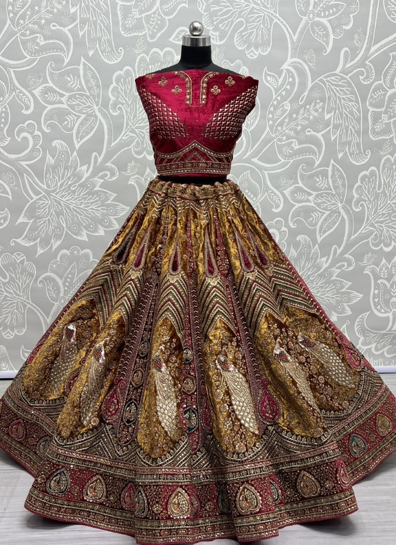 Yellow Bridal Wedding Lehenga Choli Set In Velvet SFANJ2930