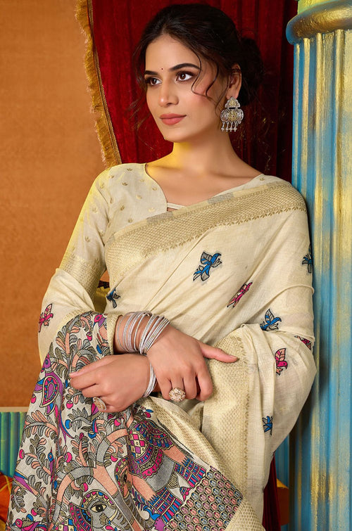 Ivory Cotton Sarees - SFSJDN46201