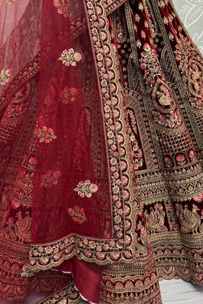 Red Refined Velvet Engagement Lehenga Choli SFANJ3012