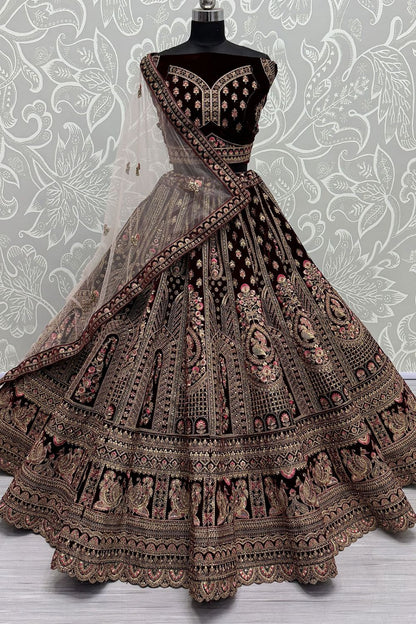 Maroon Refined Velvet Engagement Lehenga Choli  SFANJ3014