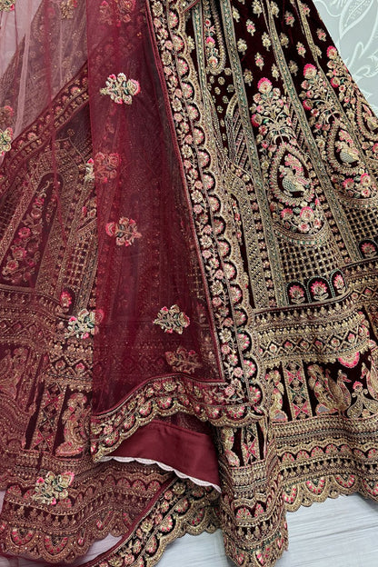 Maroon Refined Velvet Engagement Lehenga Choli  SFANJ3014