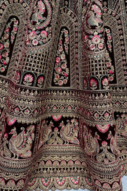 Maroon Refined Velvet Engagement Lehenga Choli  SFANJ3014