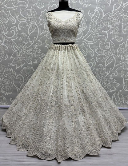 White Net Reception Lehenga Choli Set SFANJ2937