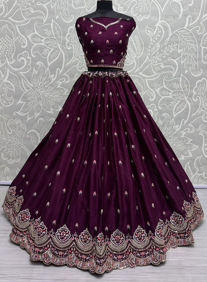 Purple  Silk Designer Lehenga Choli For Engagement SFANJ2940
