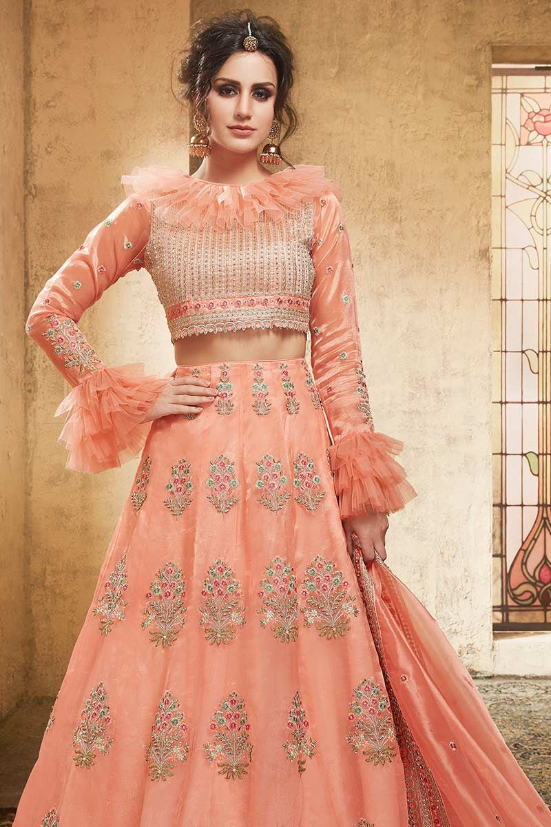 Peach Organza Wedding Ceremony Lehenga Choli SFABC4403