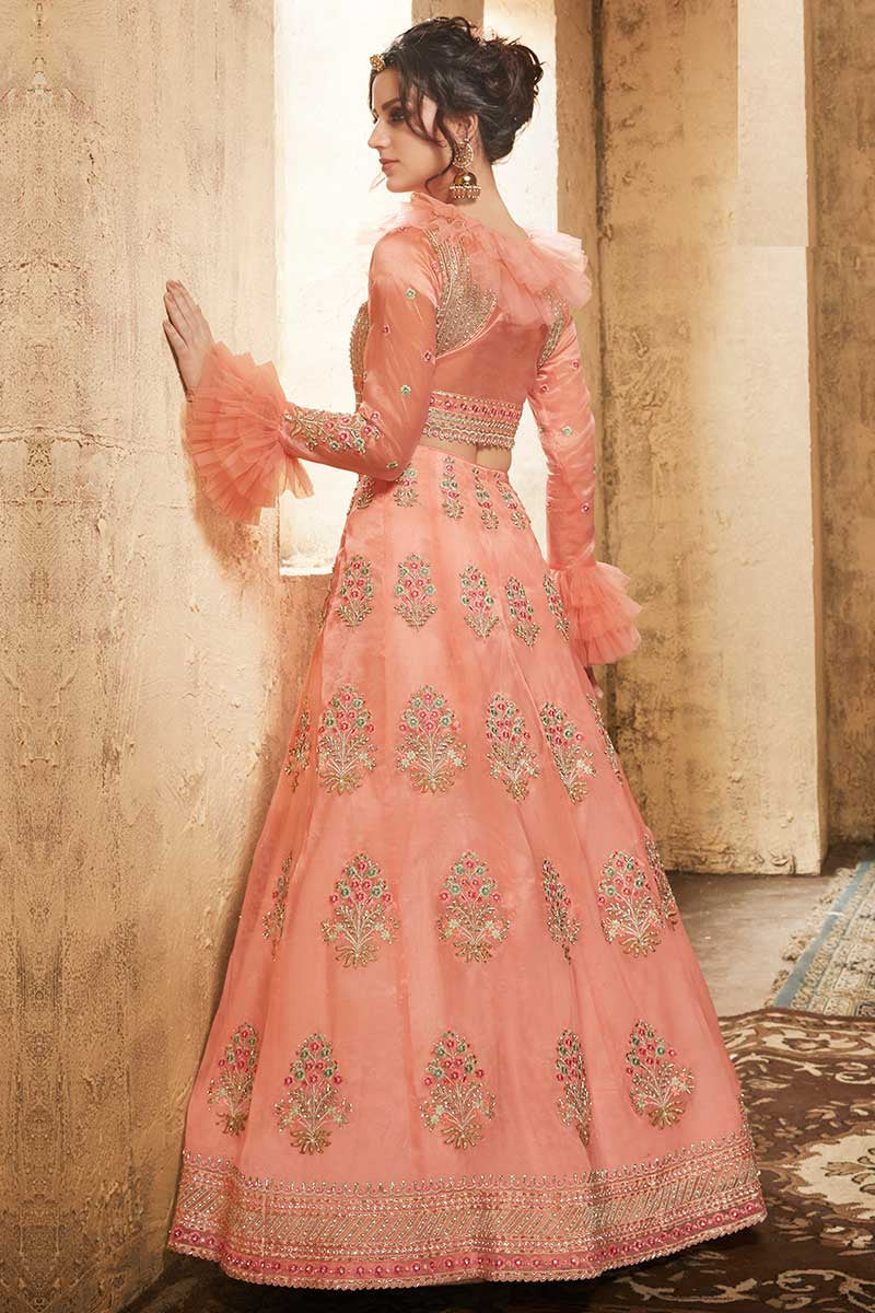 Peach Organza Wedding Ceremony Lehenga Choli SFABC4403
