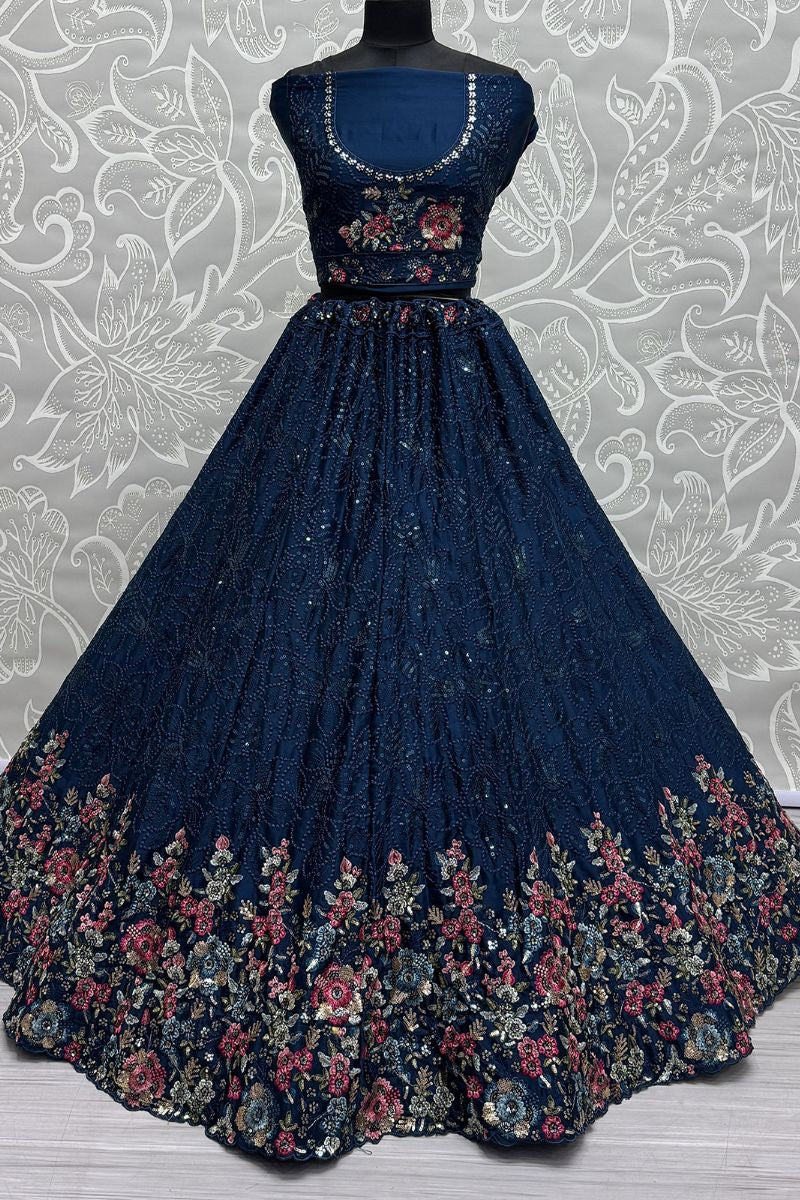 Enchanting Blue Chinnon Wedding Lehenga Choli SFANJ2914
