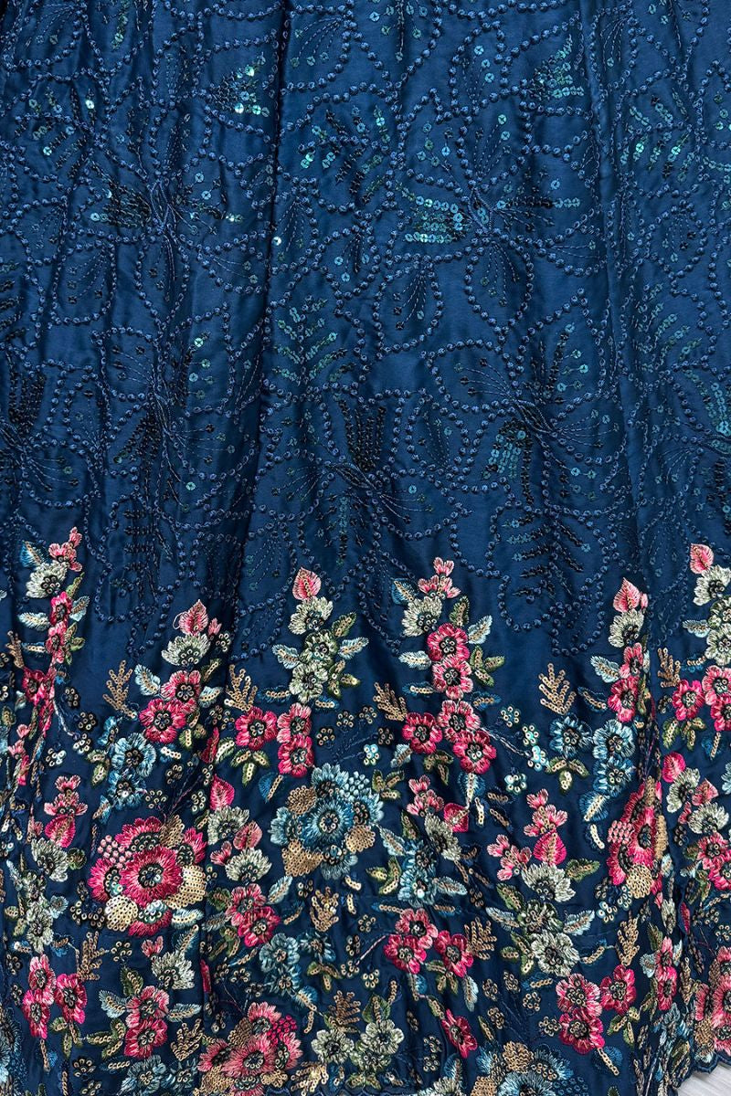 Enchanting Blue Chinnon Wedding Lehenga Choli SFANJ2914