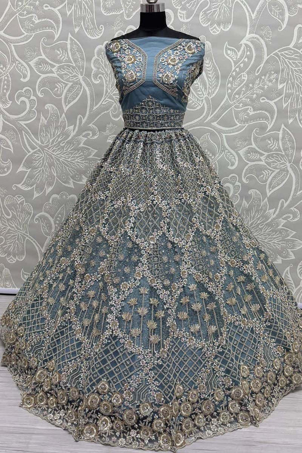 Blue Refined Net Engagement Lehenga Choli  SFANJ2999