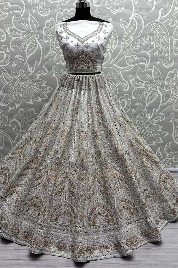 White Refined Net Engagement Lehenga Choli  SFANJ3001